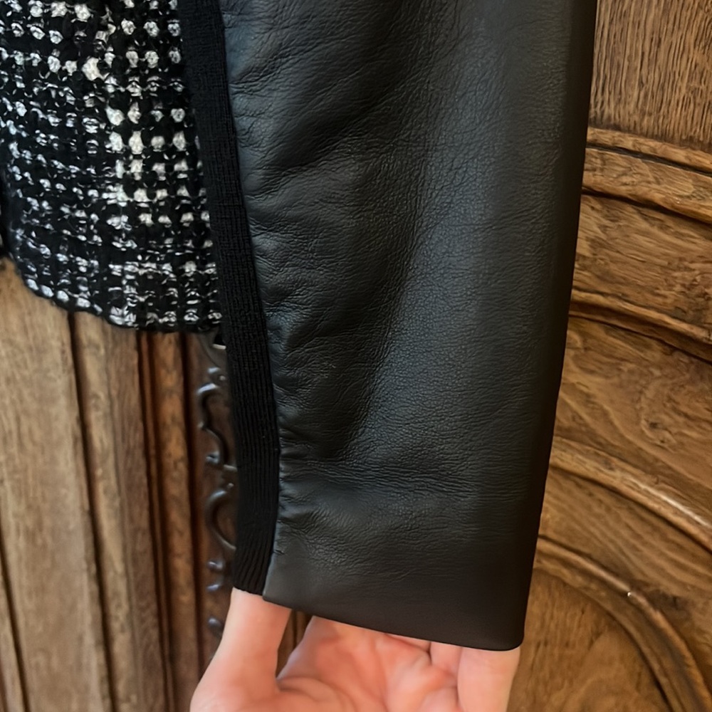 Vince Leather Sleeve Drape Front Moto Jacket Size XS - Picture 7 of 14
